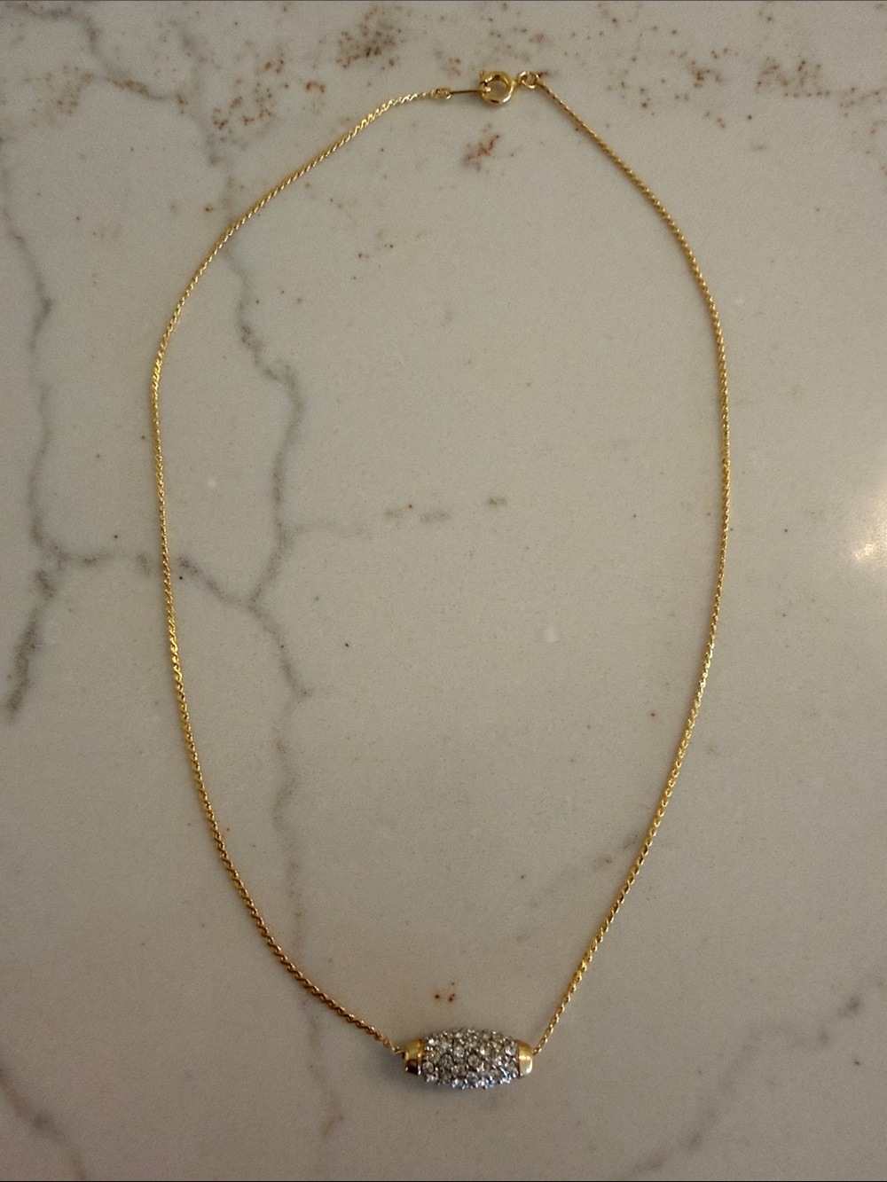 Source Unknown Gold Chain Necklace with Pave Crystal Barrel Pendant